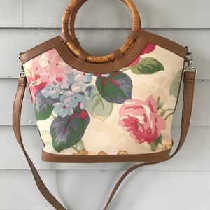 Fossil floral leather rattan handle purse